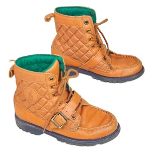 Polo Ralph Lauren Boys Ankle Boots Ranger Hi II Tan Leather Lace up Boys Sz 2 - Picture 1 of 15