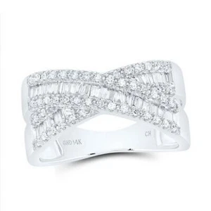0.50 Cttw Baguette Diamond Criss Cross Womens Band 14k White Gold Ring - Picture 1 of 2