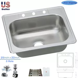 Stainless Steel Deep Top Mount Drop in Single Bowl Bar /Prep Kitchen Sink 22" - Picture 1 of 5