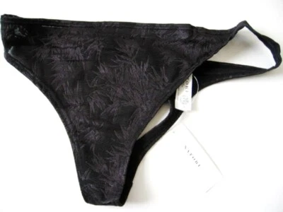 A0463 Tanga de malla vintage Natori NUEVO 750005 negro paraíso patrón hojas de bambú Foto 1 de 3