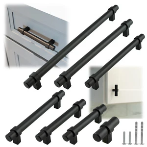 Black Modern Cabinet Handles T Bar Pulls Kitchen Drawer Hardware Stainless Steel - Picture 1 of 20