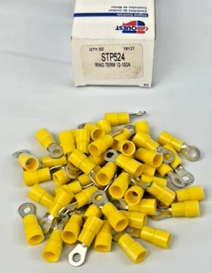Yellow Vinyl Ring Terminal Connector, 12-10GA Gauge, 1/4"" Crimp Style - 50 pack - Picture 1 of 3