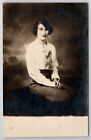 RPPC Lovely Woman Seated With Dark Stormy Could Backdrop c1915 Postcard P24