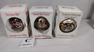 (C) 3 Schmid Ornament Walt Disney Christmas 1985, 86, 87 Mickey Mouse Box - Picture 1 of 10