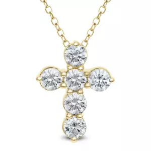 14K Solid Gold 1CTW Diamond Cross Necklace, Gold Cross with Diamonds for Her - Picture 1 of 4