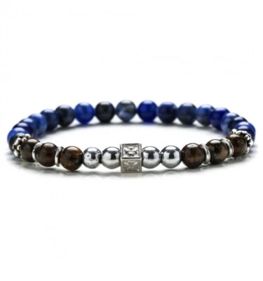 Bracciale Gerba Da Uomo Arthur 278 con Sodalite, Bronzite, Ematite e Argento - Immagine 1 di 2