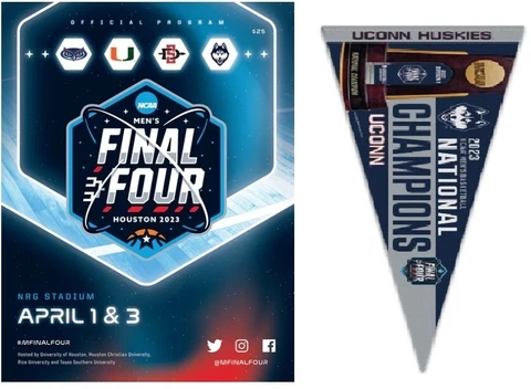 2023 MEN'S NATIONAL CHAMPIONS FINAL FOUR GAME PROGRAM & UCONN HUSKIES PENNANT Cover
