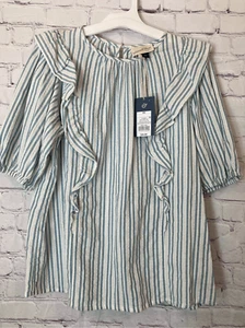 Blusa Pullover Universal Thread XS Azul Blanco Rayas Volantes Gasa Nueva con Etiquetas - Imagen 1 de 11
