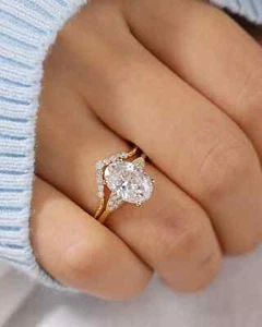 4.95Ct Oval Cut Lab Grown IGI Certified Diamond Wedding Band Set 14K Yellow Gold - Picture 1 of 8