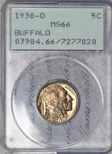 1938-D Buffalo Nickel PCGS MS66 Rattler! #DBG1 - Bild 1 von 4