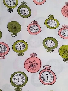 100% cotton quilt fabric VINTAGE POCKET WATCHES pink green 35" narrow width 1+yd - Picture 1 of 8