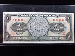 Mexico 1 Peso 1961 Aztec Sun Stone Banco de México World Banknotes Money h6006 - Picture 1 of 2