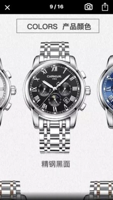 Reloj Carnival 1986 8756G automático de acero inoxidable para hombre día fecha en caja, esfera negra Foto 1 de 4