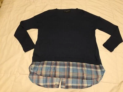 Camisa de mujer Central Park West azul manga larga talla Lg con parte inferior con volantes a cuadros Foto 1 de 4