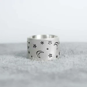 925 Sterling Silver Ring Moon Stars Design Wide Silver Statement Ring zx836 - Picture 1 of 8