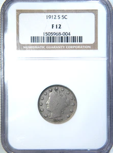 1912-S Liberty Nickel NGC graded F 12 - Picture 1 of 4