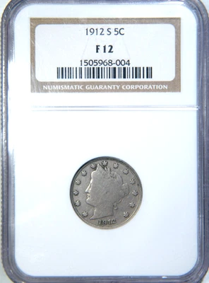1912-S Liberty Nickel NGC graded F 12 - Image 1 of 4
