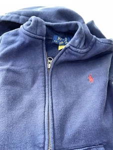 POLO RALPH LAUREN Boys M Navy w/Red Pony Full Zip Classic Hoodie Sz Medium 10/12 - Picture 1 of 11