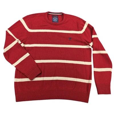 Suéter American Eagle Outfitters Para Hombres XXL Rojo Rayas Calce Atlético Mezcla de Lana Foto 1 de 4