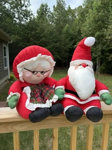 Christmas Santa Claus & Mrs. Claus Puffalump Vintage Plush 18 & 15in Nylon Poly - Picture 1 of 12