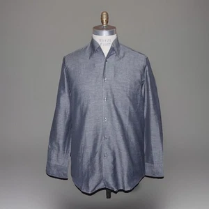 Vtg Luciano Barbera Men's Medium Shirt Shiny Gray Sharkskin Open Collar Linen Bl - Bild 1 von 8
