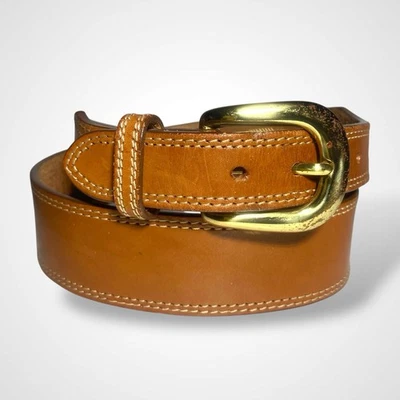 Lands End Genuine Leather Belt Size 30 Brown Brass Buckle Waist 30-32" /1.5 Wide - Image 1 of 4