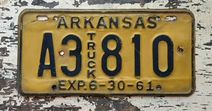 Old 60 61 AR. Barn Find Vintage 1960 1961 Arkansas Truck license Plate A3 810 - Picture 1 of 2