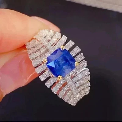 2.80 Ct Natural Blue Tanzanite Solitaire Engagement Ring 14K White Gold solid - Image 1 of 4