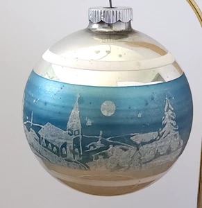Vintage 3" Shiny Brite Stenciled Winter Church Mercury Glass Christmas Ornament - Picture 1 of 9