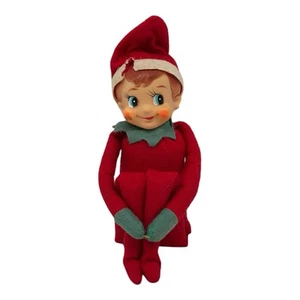 Vintage Weihnachten Elfe Knie Umarmung Regal Sitter/Ornament 50er Jahre rot grün - Bild 1 von 11