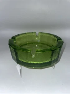 Blenko Art Glass Pebbled Textured Round Green Glass Ashtray Hexadecagon - Picture 1 of 10