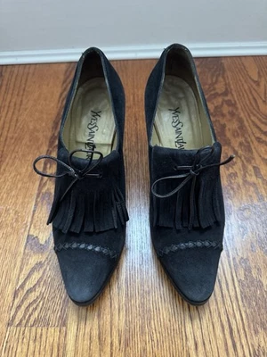 Zapatos de plataforma Yves Saint Laurent Oxford borla negra gamuza vintage talla 6,5 M Foto 1 de 4