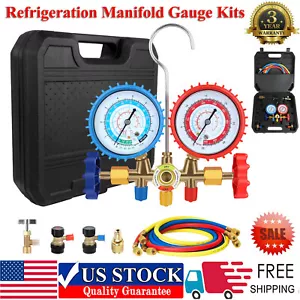 AC Manifold Gauge Set 3-Way Fit R134A R22 R12 R502 Refrigeration Charging Kits - Picture 1 of 13