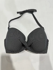 Women's Light Lined Twist-Front Bikini Top Shade & Shore Black/White Strip 40DDD - Picture 1 of 2
