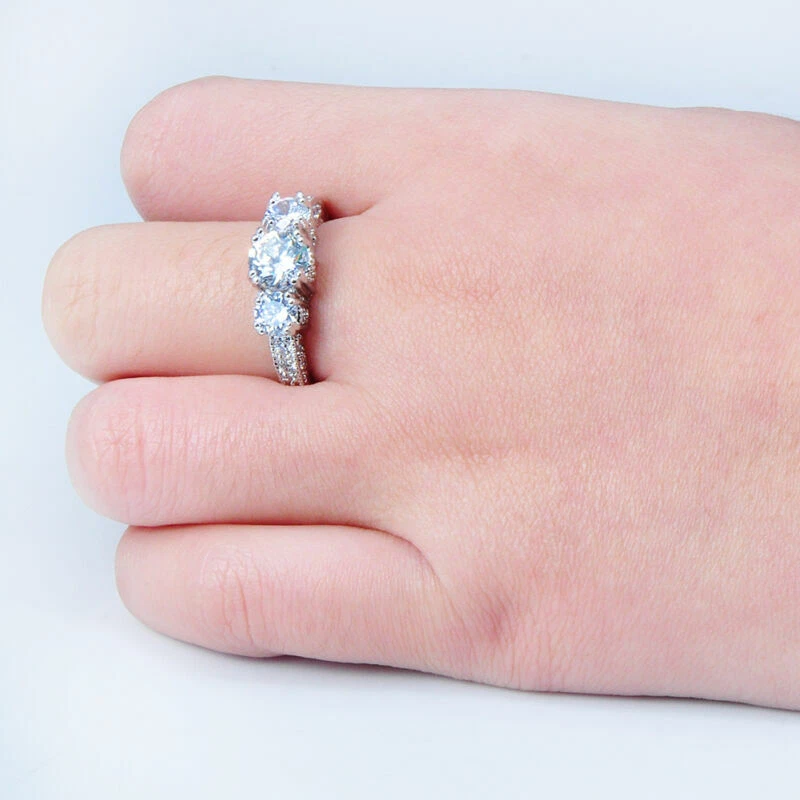 Anillo de boda de plata con zafiro artificial talla 4-12 joyería llena de oro de 10 quilates Foto 1 de 4