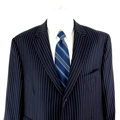 Samuelsohn Super 130s Wool 44R Blue Striped Extra Pocket SB Gable - Image 1 of 4