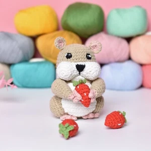 Hamster with Strawberry Crochet Amigurumi - Funny Hamster Crochet - Picture 1 of 2
