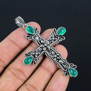 Green Onyx  925 Silver Gemstone Handmade Pendant Jewelry 7.6 cm - Picture 1 of 4