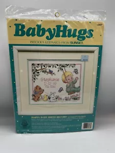 NEW BABY HUGS BY SUNSET 13537 HAPPY BABY BIRTH RECORD COUNTED CROSS STITCH KIT - Picture 1 of 5