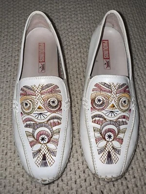 Mocasín vintage boho chic pikolinos azteca bordado cuero blanco 40 9 Foto 1 de 4