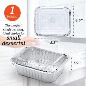 1 Lb Aluminum Pans with Lids 55 Pack Disposable Baking Foil Containers Takeou... - Picture 1 of 5