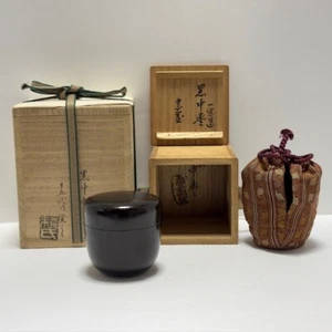 Rare Japanese Tea Ceremony Black Natsume Caddy Ikkan bari lacquer ware Urasenke - Picture 1 of 17