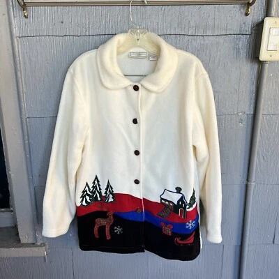 Suéter polar vintage Studio Works para mujer M marfil Navidad invierno bordado Foto 1 de 4