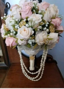 Handmade Blush and Creme Rose Bridal Bouquet  - Picture 1 of 8