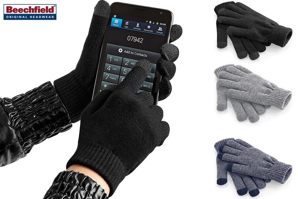Gants Touch Capteurs Capacitifs Homme Femme pour Phone Tablette Beechfield Gris - Photo 1/1