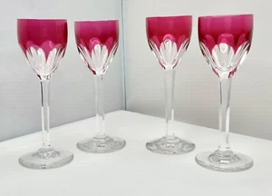 SET 4 BICCHIERI CORDIALI BACCARAT GENOVA TAGLIO A TRASPARENTE CRISTALLO MIRTILLO - Foto 1 di 9
