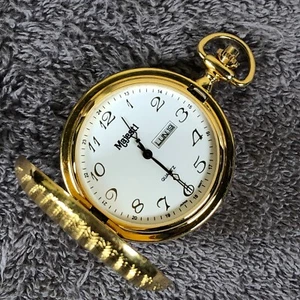 Majesti Day Date Yellow Gold Tone Stainless Steel 46mm Quartz Pocket Watch - Picture 1 of 11