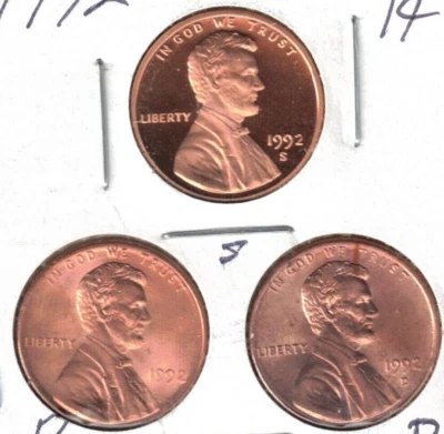 1992-S Lincoln (Proof) with BU P & D Three Cent Types! - Image 1 of 2