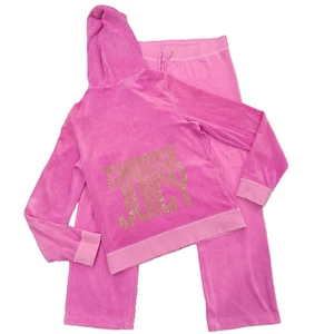 Pink Juicy Couture Tracksuit Matching Set XL Jacket Pants Bling Logo Vintage Y2k - Picture 1 of 24