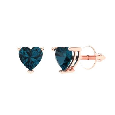 1.5 ct Heart Cut Studs Topaz Gem Solid Rose Gold Designer Earrings Push back - Image 1 of 4